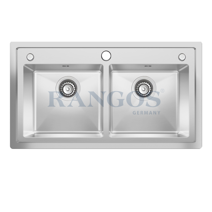 CHẬU RỬA BÁT HANDMADE 2 HỐ CÂN CÓ GIẬT CẤP RGS-8648C-GC